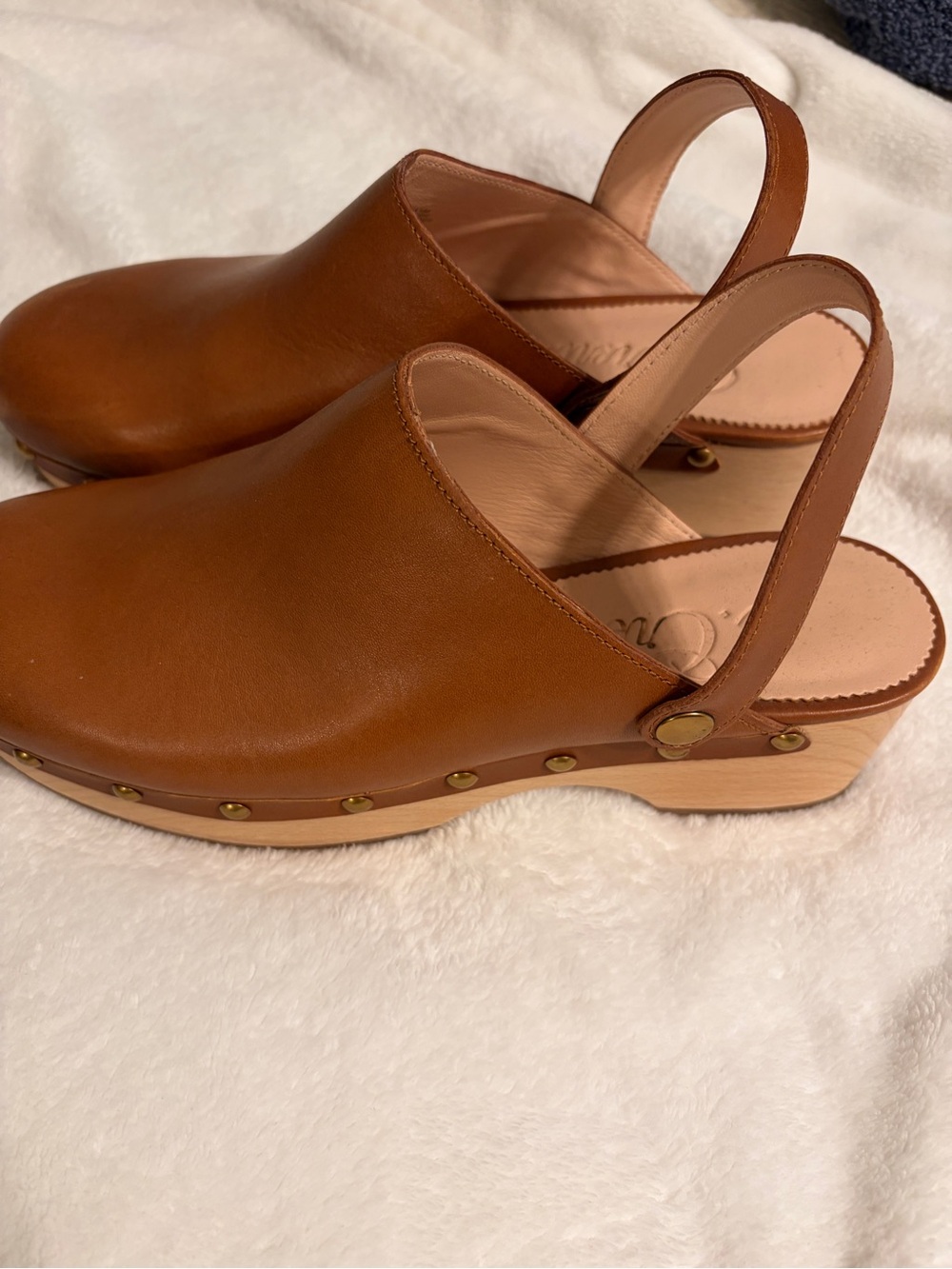 J. Crew Cognac Leather Clog Slingback Mules